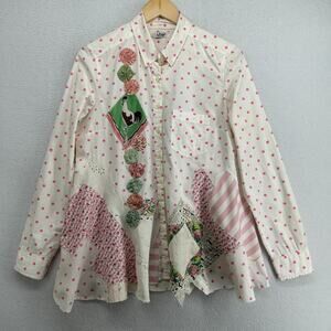 CHAR SANTA FE Shirt M Patchwork Tunic Rooster Polka Dot Swing Off White VTG